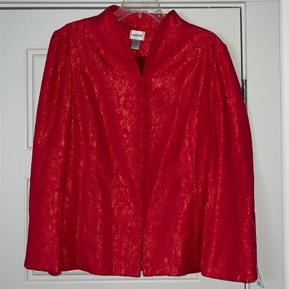 Chico’s red tapestry patterned kimono style jacket blazer Sz 12 / L - Picture 1 of 5